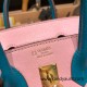 Hermes Birkin 25cm Chevre 3Q/ Rose Sakura & 7F/ Blue Paon Gold Hardware Full Handmade 172 Hermes Birkin 25cm Chevre 3Q/ Rose Sakura & 7F/ Blue Paon Gold Hardware Full Handmade 172