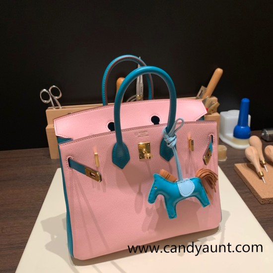 Hermes Birkin 25cm Chevre 3Q/ Rose Sakura & 7F/ Blue Paon Gold Hardware Full Handmade 172 Hermes Birkin 25cm Chevre 3Q/ Rose Sakura & 7F/ Blue Paon Gold Hardware Full Handmade 172