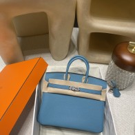 【Birkin Bag 】Togo 25cm 7B Turquoise Blue Silver 