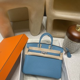 【Birkin Bag 】Togo 25cm 7B Turquoise Blue Silver 