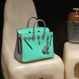 【 HERMES】Birkin 25 0Z Vert Comics ×0L Gris Meyer Silver
