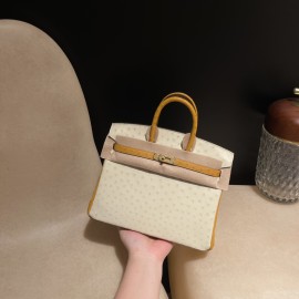 3C/Parchemin & 22/Saffron Rare Color Block 25cm Birkin｜Soft Material, Smooth Surface, Excellent Breathability, High Wear Resistance! Hermès Birkin Ostrich 25cm Gold Hardware  