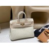 Hermès Birkin Ostrich 25cm High-End Custom-Made Birkin 25cm South African KK Ostrich Parchemin｜A color tone with the finest beauty and elegance among ostrich white-based colors! Gold Hardware  