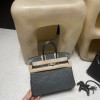 88/Graphite & 89/Black (Noir) Frosted Silver Hardware High-End Custom-Made 25 Birkin South African KK Ostrich  
