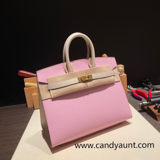 Hermes Birkin25 sellier Epsom X9 Mauve Sylvestre 10 Craie Epsom Full Handmade birkin25-w001 Hermes Birkin25 sellier Epsom X9 Mauve Sylvestre 10 Craie Epsom Full Handmade birkin25-w001