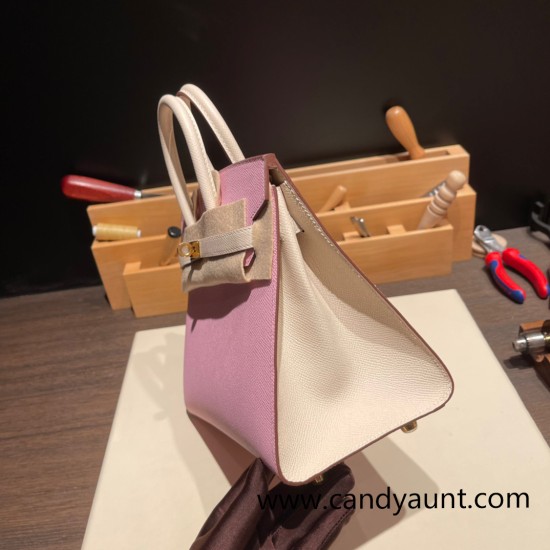 Hermes Birkin25 sellier Epsom X9 Mauve Sylvestre 10 Craie Epsom Full Handmade birkin25-w001 Hermes Birkin25 sellier Epsom X9 Mauve Sylvestre 10 Craie Epsom Full Handmade birkin25-w001