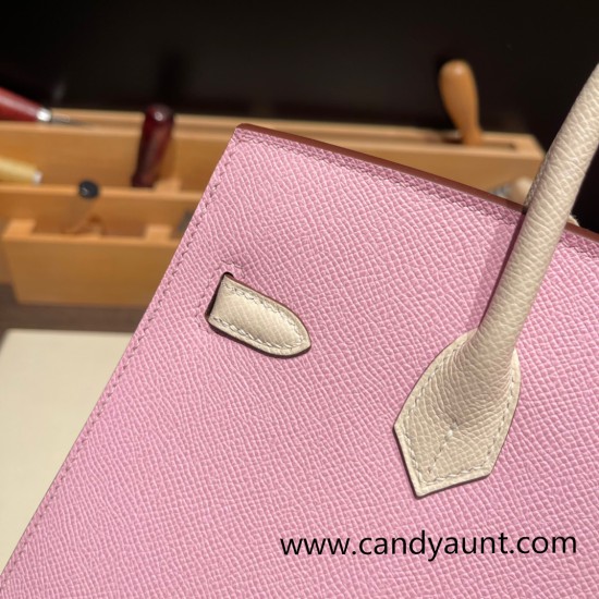 Hermes Birkin25 sellier Epsom X9 Mauve Sylvestre 10 Craie Epsom Full Handmade birkin25-w001 Hermes Birkin25 sellier Epsom X9 Mauve Sylvestre 10 Craie Epsom Full Handmade birkin25-w001