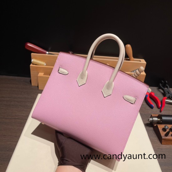Hermes Birkin25 sellier Epsom X9 Mauve Sylvestre 10 Craie Epsom Full Handmade birkin25-w001 Hermes Birkin25 sellier Epsom X9 Mauve Sylvestre 10 Craie Epsom Full Handmade birkin25-w001