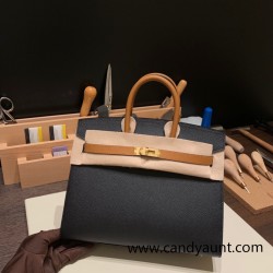Hermes Birkin25 sellier Epsom 89 Black (Noir) 37 Gold Full Handmade  birkin25-w023