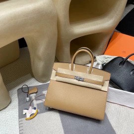 Birkin 25cm with  Saddle Stitch Birkin 25cm Sellier Saddle Stitch Epsom 0M / Chai  Silver Hardware  Full Hand-Stitching   Epsom