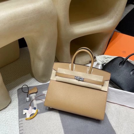 Birkin 25cm with  Saddle Stitch Birkin 25cm Sellier Saddle Stitch Epsom 0M / Chai  Silver Hardware  Full Hand-Stitching   Epsom