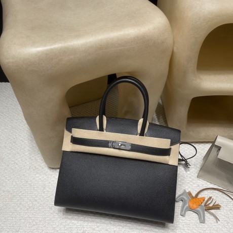 Hermès 30 Birkin Sellier Saddle Stitch Epsom 89 / Black   Silver Hardware  Full Hand-Stitching  Epsom