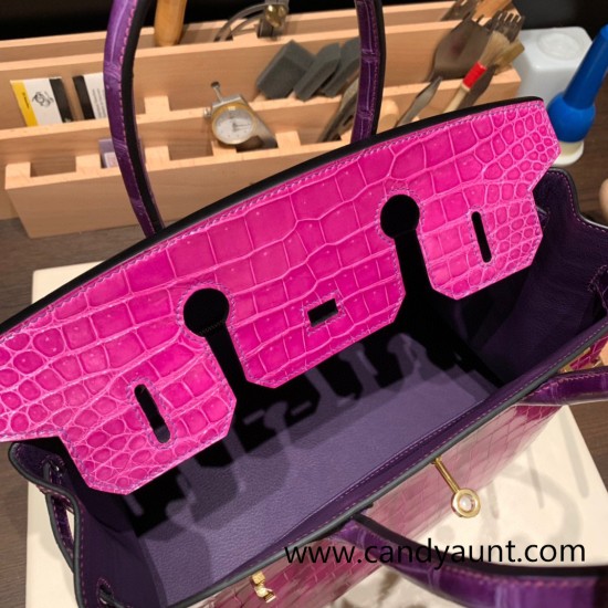 Hermes Birkin 30cm porosus Crocodile 8T/Rose Candy Gold Hardware Full Handmade Hermes Birkin 30cm porosus Crocodile 8T/Rose Candy Gold Hardware Full Handmade