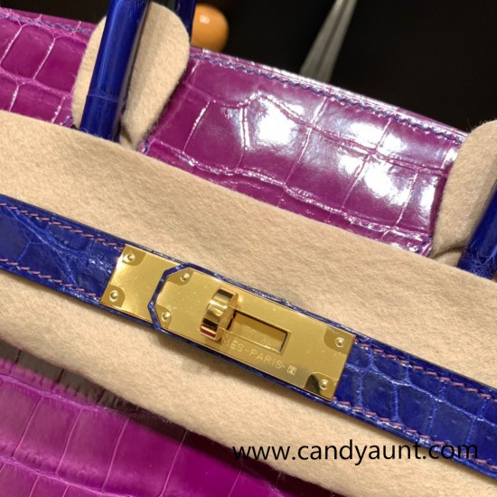 Hermes Birkin 30cm porosus Crocodile P9 /Anemone& 7T /Blue Electric Gold Hardware Full Handmade Hermes Birkin 30cm porosus Crocodile P9 /Anemone& 7T /Blue Electric Gold Hardware Full Handmade