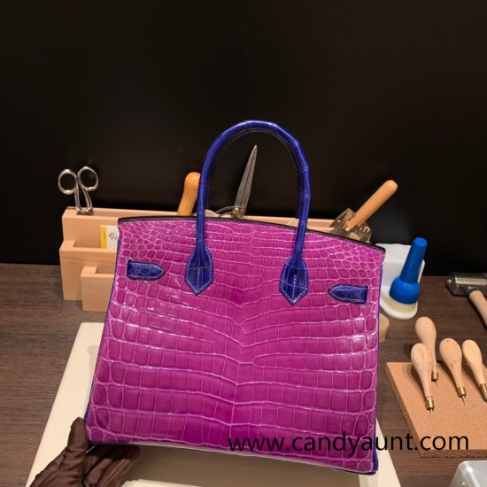 Hermes Birkin 30cm porosus Crocodile P9 /Anemone& 7T /Blue Electric Gold Hardware Full Handmade Hermes Birkin 30cm porosus Crocodile P9 /Anemone& 7T /Blue Electric Gold Hardware Full Handmade