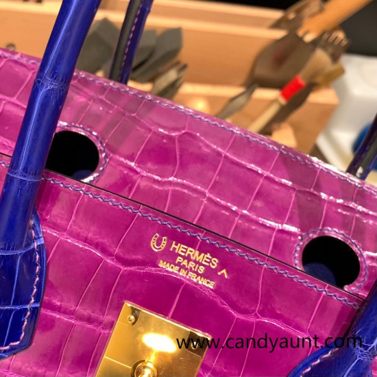 Hermes Birkin 30cm porosus Crocodile P9 /Anemone& 7T /Blue Electric Gold Hardware Full Handmade Hermes Birkin 30cm porosus Crocodile P9 /Anemone& 7T /Blue Electric Gold Hardware Full Handmade