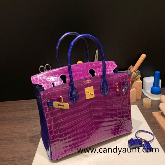 Hermes Birkin 30cm porosus Crocodile P9 /Anemone& 7T /Blue Electric Gold Hardware Full Handmade Hermes Birkin 30cm porosus Crocodile P9 /Anemone& 7T /Blue Electric Gold Hardware Full Handmade