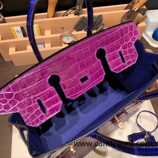 Hermes Birkin 30cm porosus Crocodile P9 /Anemone& 7T /Blue Electric Gold Hardware Full Handmade Hermes Birkin 30cm porosus Crocodile P9 /Anemone& 7T /Blue Electric Gold Hardware Full Handmade