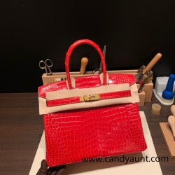 Hermes Birkin 30cm porosus Crocodile 95 /Braise Gold Hardware  Full Handmade