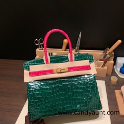 Hermes Birkin 30cm porosus Crocodile 8T /Rose Candy Gold Hardware  Full Handmade