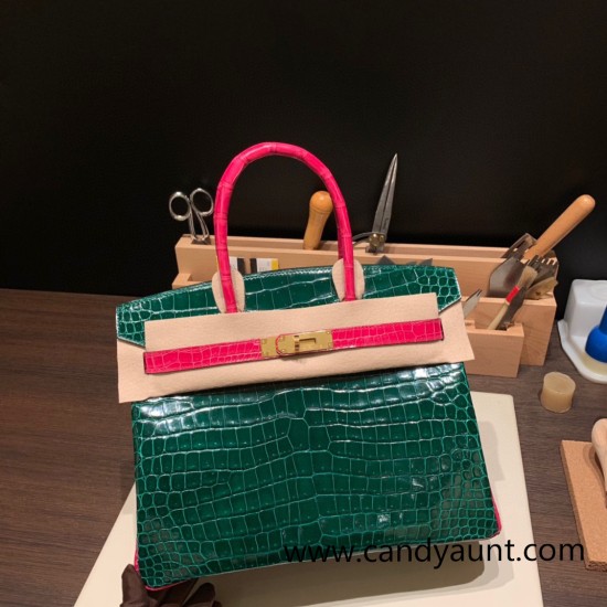 Hermes Birkin 30cm porosus Crocodile 8T /Rose Candy Gold Hardware Full Handmade Hermes Birkin 30cm porosus Crocodile 8T /Rose Candy Gold Hardware Full Handmade