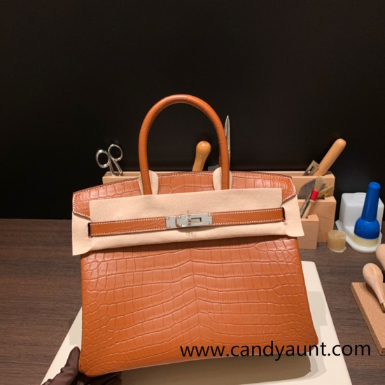 Hermes Birkin 30cm Matta Crocodile 37/ Gold Silver Hardware Full Handmade Hermes Birkin 30cm Matta Crocodile 37/ Gold Silver Hardware Full Handmade