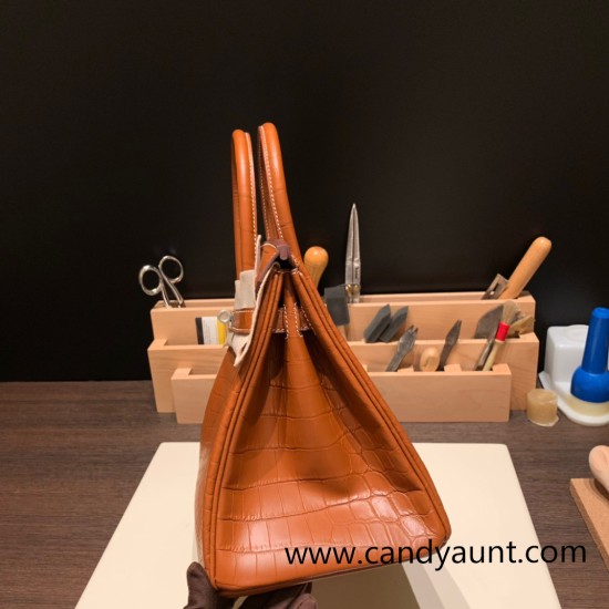 Hermes Birkin 30cm Matta Crocodile 37/ Gold Silver Hardware Full Handmade Hermes Birkin 30cm Matta Crocodile 37/ Gold Silver Hardware Full Handmade
