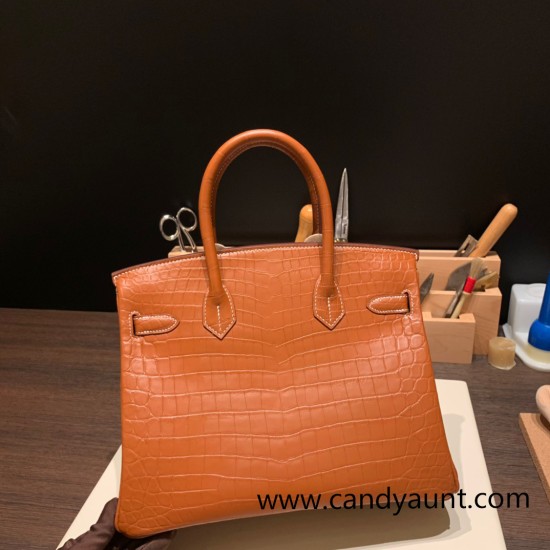 Hermes Birkin 30cm Matta Crocodile 37/ Gold Silver Hardware Full Handmade Hermes Birkin 30cm Matta Crocodile 37/ Gold Silver Hardware Full Handmade