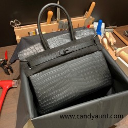 Hermes Birkin 30cm so black Crocodile Black Hardware  Full Handmade