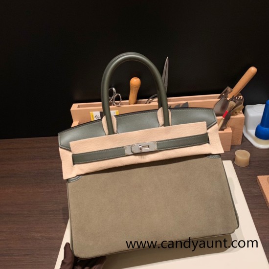 Hermes Birkin 30cm swift& chamois Silver Hardware Full Handmade Hermes Birkin 30cm swift& chamois Silver Hardware Full Handmade