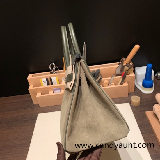 Hermes Birkin 30cm swift& chamois Silver Hardware Full Handmade Hermes Birkin 30cm swift& chamois Silver Hardware Full Handmade
