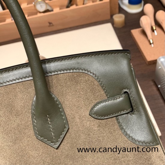 Hermes Birkin 30cm swift& chamois Silver Hardware Full Handmade Hermes Birkin 30cm swift& chamois Silver Hardware Full Handmade