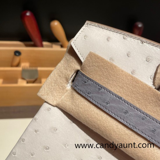 Hermes Birkin 30cm Ostrich 8L/Beton& R2 /Blue AgateGold Hardware Full Handmade Hermes Birkin 30cm Ostrich 8L/Beton& R2 /Blue AgateGold Hardware Full Handmade