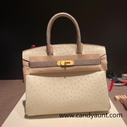 Hermes Birkin 30cm Ostrich M8/Gris Asphalt & 3C /Parchemin Gold Hardware  Full Handmade