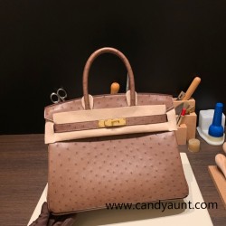 Hermes Birkin 30cm Ostrich 18 /Étoupe Grey Gold Hardware  Full Handmade
