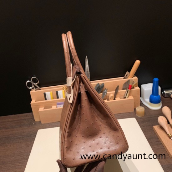 Hermes Birkin 30cm Ostrich 18 /Étoupe Grey Gold Hardware Full Handmade Hermes Birkin 30cm Ostrich 18 /Étoupe Grey Gold Hardware Full Handmade