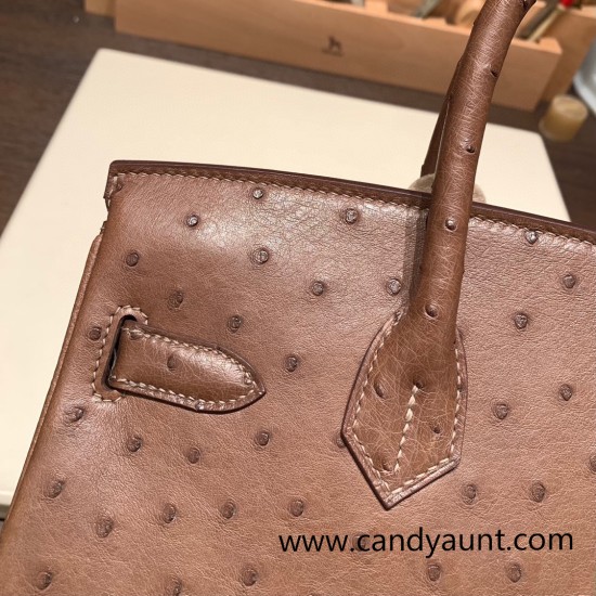 Hermes Birkin 30cm Ostrich 18 /Étoupe Grey Gold Hardware Full Handmade Hermes Birkin 30cm Ostrich 18 /Étoupe Grey Gold Hardware Full Handmade