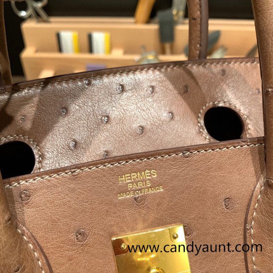 Hermes Birkin 30cm Ostrich 18 /Étoupe Grey Gold Hardware Full Handmade Hermes Birkin 30cm Ostrich 18 /Étoupe Grey Gold Hardware Full Handmade