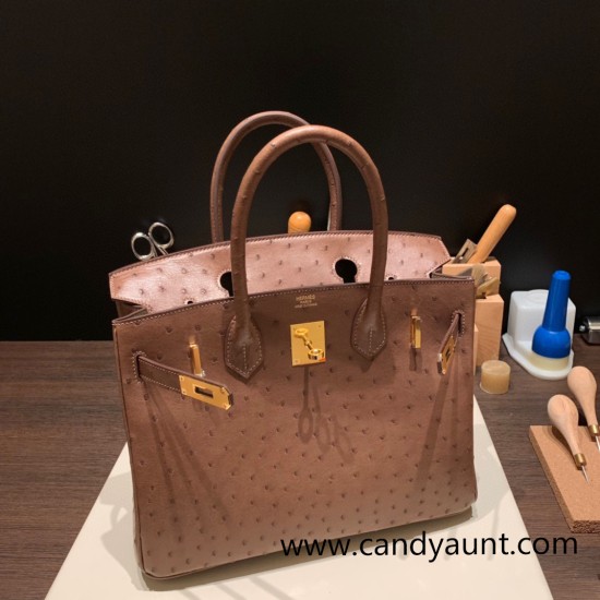 Hermes Birkin 30cm Ostrich 18 /Étoupe Grey Gold Hardware Full Handmade Hermes Birkin 30cm Ostrich 18 /Étoupe Grey Gold Hardware Full Handmade