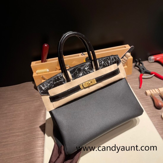Hermes Birkin 30cm Crocodile& Touch 89 Black (Noir) Gold Hardware Full Handmade Hermes Birkin 30cm Crocodile& Touch 89 Black (Noir) Gold Hardware Full Handmade