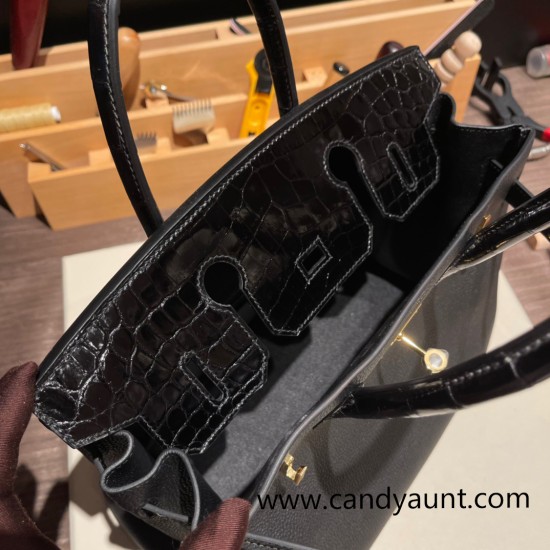 Hermes Birkin 30cm Crocodile& Touch 89 Black (Noir) Gold Hardware Full Handmade Hermes Birkin 30cm Crocodile& Touch 89 Black (Noir) Gold Hardware Full Handmade