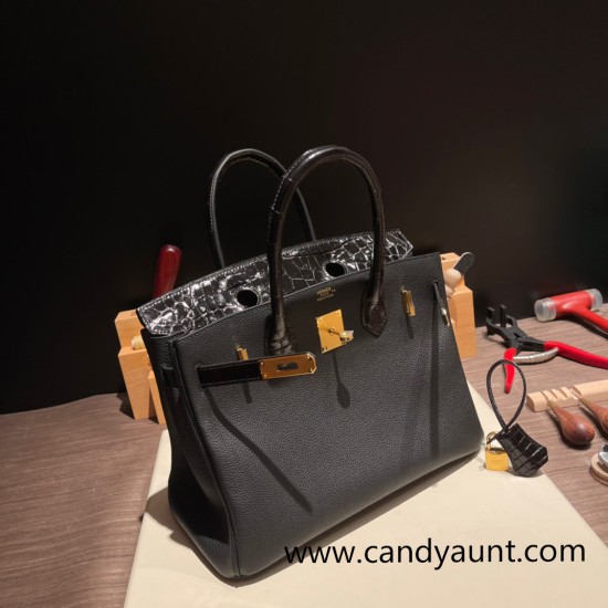 Hermes Birkin 30cm Crocodile& Touch 89 Black (Noir) Gold Hardware Full Handmade Hermes Birkin 30cm Crocodile& Touch 89 Black (Noir) Gold Hardware Full Handmade