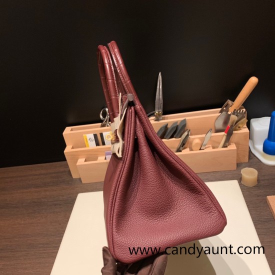 Hermes Birkin 30cm Crocodile& Touch 55/Rouge H Gold Hardware Full Handmade Hermes Birkin 30cm Crocodile& Touch 55/Rouge H Gold Hardware Full Handmade