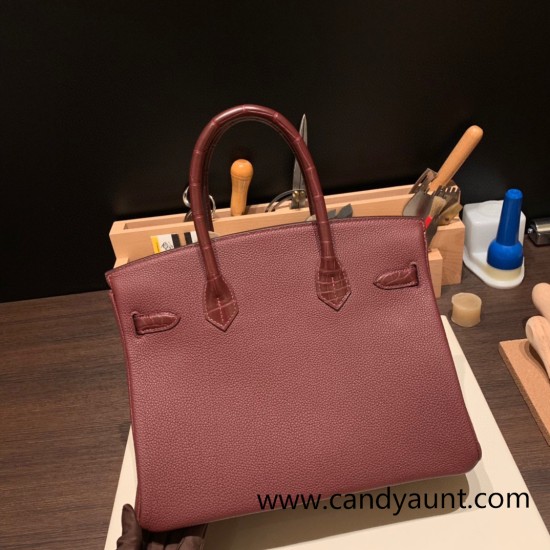 Hermes Birkin 30cm Crocodile& Touch 55/Rouge H Gold Hardware Full Handmade Hermes Birkin 30cm Crocodile& Touch 55/Rouge H Gold Hardware Full Handmade