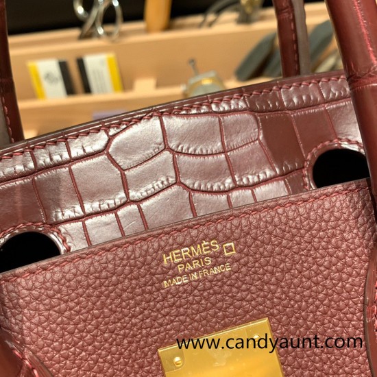 Hermes Birkin 30cm Crocodile& Touch 55/Rouge H Gold Hardware Full Handmade Hermes Birkin 30cm Crocodile& Touch 55/Rouge H Gold Hardware Full Handmade