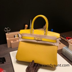 Hermes Birkin 30cm Crocodile& Touch 9D /Jaune Ambre Gold Hardware  Full Handmade
