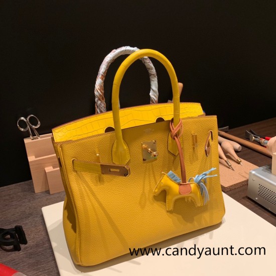 Hermes Birkin 30cm Crocodile& Touch 9D /Jaune Ambre Gold Hardware Full Handmade Hermes Birkin 30cm Crocodile& Touch 9D /Jaune Ambre Gold Hardware Full Handmade