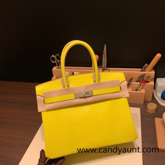 Hermes Birkin 30cm lizard 9L/ CANARI Silver Hardware Full Handmade Hermes Birkin 30cm lizard 9L/ CANARI Silver Hardware Full Handmade