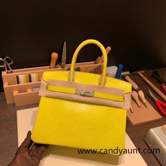 Hermes Birkin 30cm lizard 9L/ CANARI Silver Hardware Full Handmade Hermes Birkin 30cm lizard 9L/ CANARI Silver Hardware Full Handmade