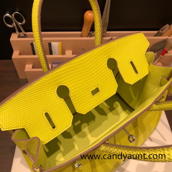 Hermes Birkin 30cm lizard 9L/ CANARI Silver Hardware Full Handmade Hermes Birkin 30cm lizard 9L/ CANARI Silver Hardware Full Handmade